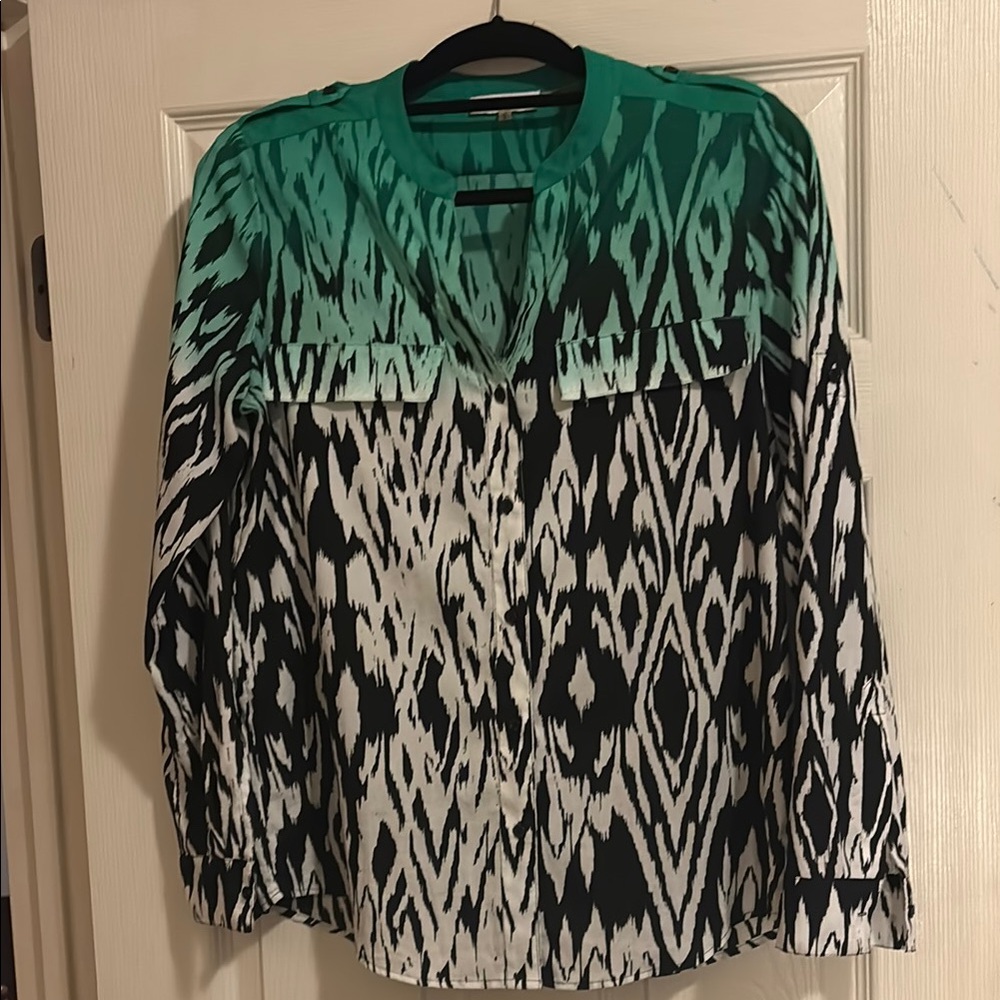 Calvin Klein Green and Black Patterned Blouse